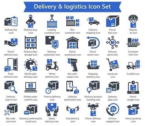 Premium Vector Delivery Logistics Blue Icon Set