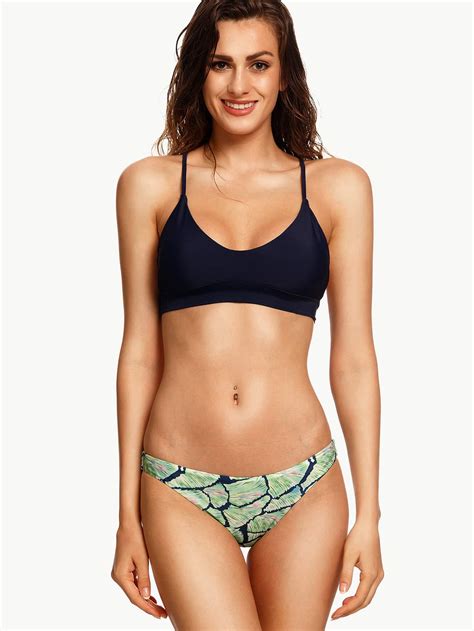 Contrast Printed Crisscross Mix And Match Bikini Set Shein Sheinside