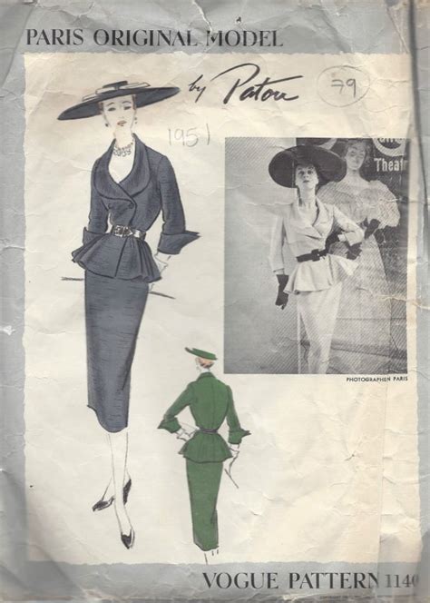 1951 Vintage VOGUE Sewing Pattern B30 SUIT SKIRT JACKET 79 By