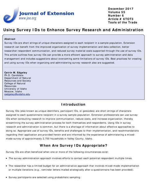 Using Survey IDs To Enhance Survey Research And Administration Post