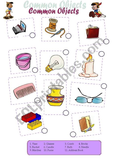 English Worksheets Common Objects