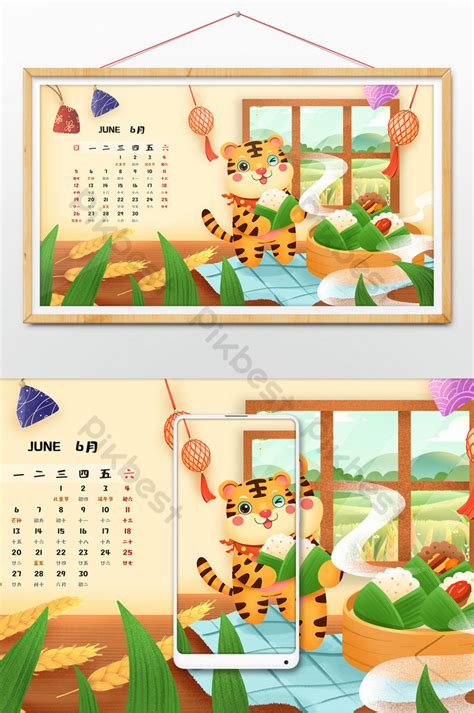 National Tide Year Of The Tiger Calendar Desk June Illustration