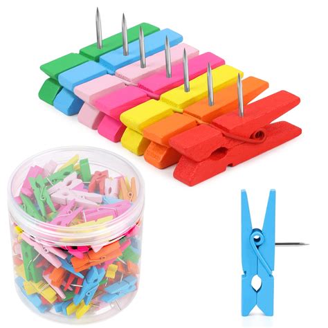 Pcs Colorful Push Pin With Wooden Clips Durable Wooden Push Pins