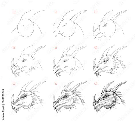 Page Shows How To Learn To Draw Sketch A Dragons Head Creation Step By