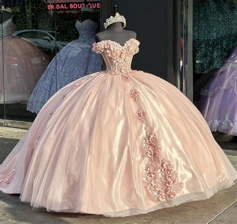 Pink Quinceanera Dresses Off Shoulder 3d Flowers Party Ball Gown For