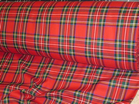 Sale By 5 Yards Red Royal Stewart Tartan Fabric Viscose Poly Etsy