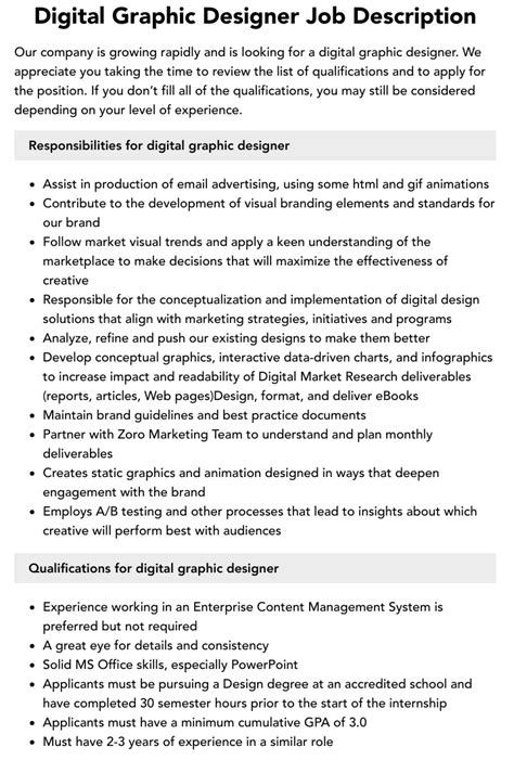 Digital Graphic Designer Job Description Velvet Jobs