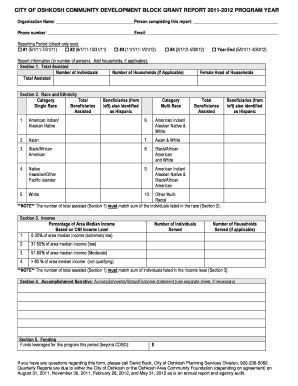 Fillable Online Oshkoshareacf 2011 CDBG Quarterly Report Template