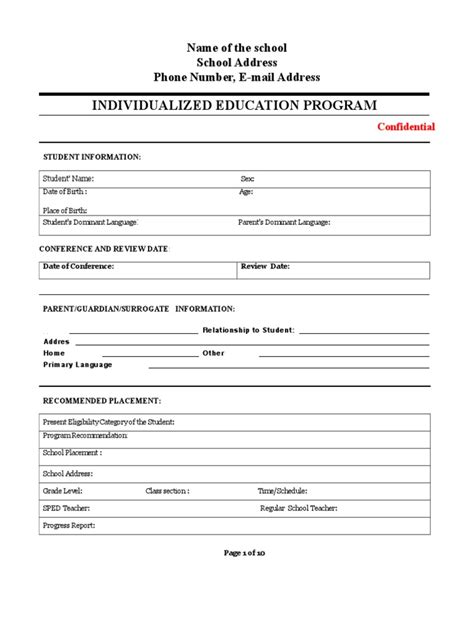 Iep Format Sample Individualized Education Program Special Education