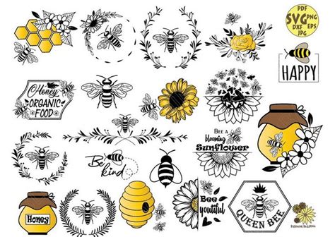 Flower Bee Svg Bundle, Bees Honey Sunflower Svg, Honeybee SVG, Queen Bee Svg, Bee Hive Svg ...