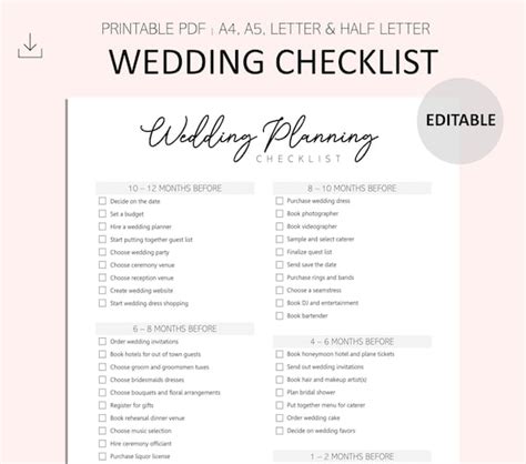 Printable Wedding Checklist To Do