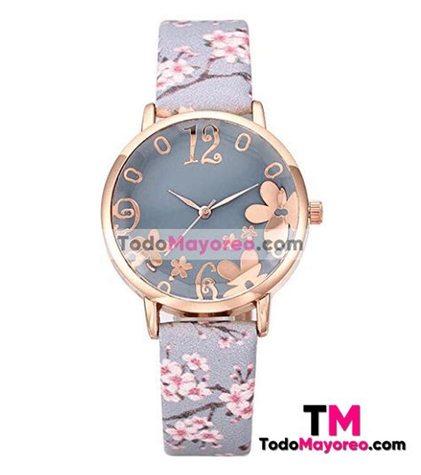 Reloj Gris con Flores Extensible Piel sintética Caratula Flores R2898