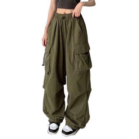 Womens Cargo Pants High Waisted Drawstring Baggy Pants Casual Relaxed