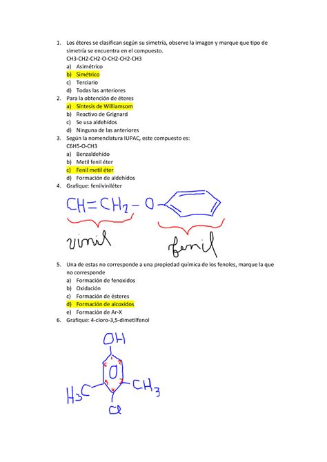 Examen Rptas 2DA Parte Resolución de ejercicios de química orgánica