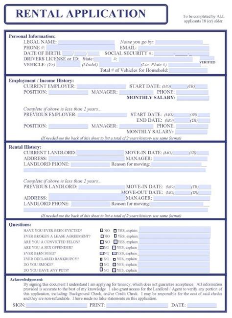 Free Printable Tenant Application Form Pennsylvania Printable Form