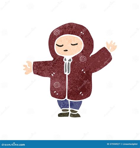 Menino Retro Dos Desenhos Animados No Revestimento Do Inverno