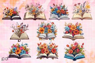 Flower Open Book Sublimation Clipart PNG Graphic By Padma Design