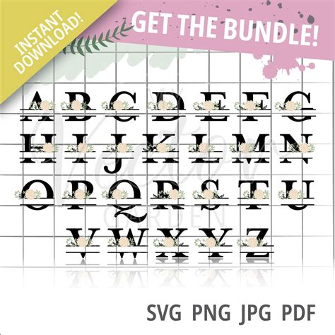 Monogram Letters Svg Floral Alphabet Bundle Split Monogram - Etsy