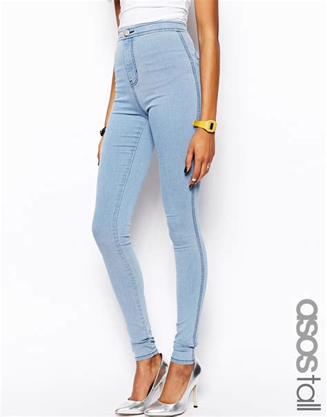 Asos Rivington High Waist Denim Jeggings In Light Wash In Blue Lyst