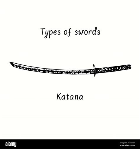 Types of swords. Katana. Ink black and white doodle drawing in woodcut style Stock Photo - Alamy