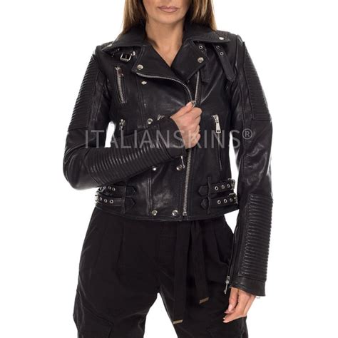 Italian Handmade Women Genuine Lamb Leather Biker Jacket Slim Fit