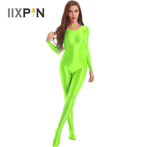 New Glossy Sexy Bodystocking Unitard Women Long Sleeve Body Suits One Piece Swimsuit Shiny