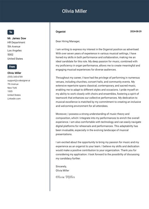 Organist Cover Letter Example For 2024 Free Templates Cvdesignerai