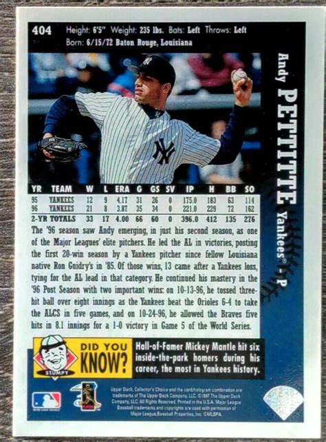 Andy Pettitte Upper Deck Collector S Choice New York Yankees