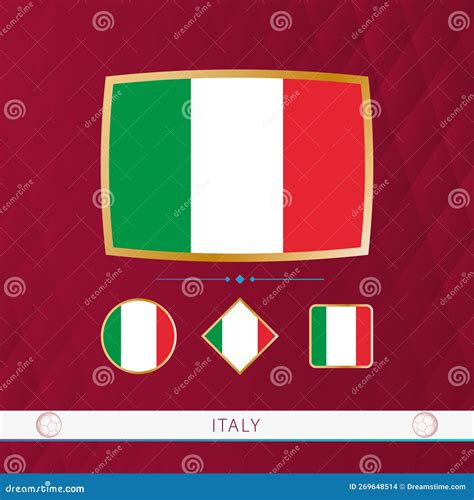 Set Of Italy Flags With Gold Frame For Use At Sporting Events On A Burgundy Abstract Background