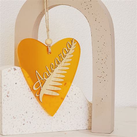 Ornament Heart Silver Fern Aotearoa Onh Satin Acrylic Ornaments