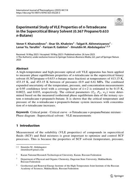 Experimental Study of VLE Properties of N Tetradecane in The ...