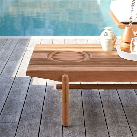 Table Basse De Jardin En Teck Massif Latté Table Outdoor Tikamoon