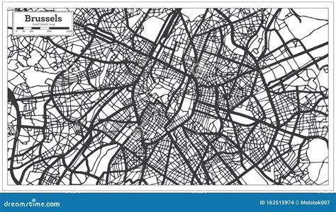 Brussels Belgium City Map In Black And White Color Outline Map Stock