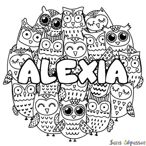 Coloriage Prénom Alexia Décor Chouettes Sans Dépasser