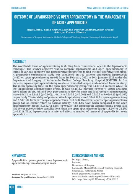 Pdf Outcome Of Laparoscopic Vs Open Appendectomy In The Management Of