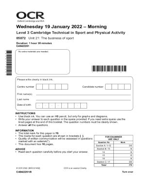 Fillable Online Mark Scheme Sport Unit 21 The Business Of Sport January