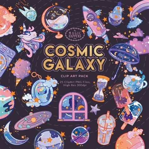 the cosmic galaxy clip art pack includes space objects, stars and other ...