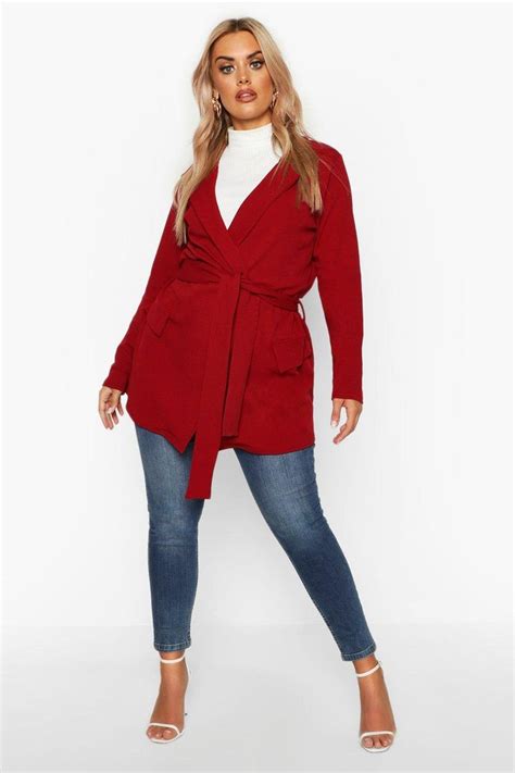 Womens Plus Belted Tie Blazer Blazer Latest Coats Curvy Outfits