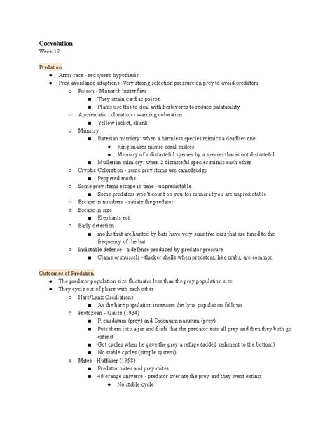 Week 12 - lecture 23 - Notes over coevolution and predation in ...