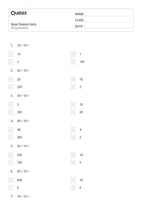 50 Division Facts Worksheets For Kindergarten On Quizizz Free And Printable