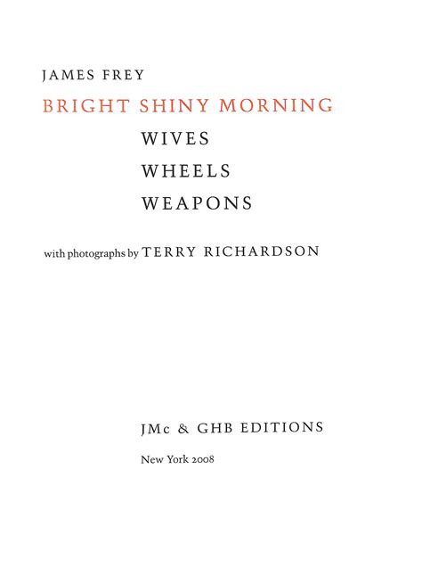 "Bright Shiny Morning: Wives Wheels Weapons" 2008 FREY, James