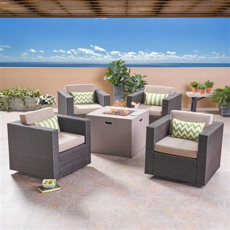 Noble House Hudson Dark Brown Piece Faux Rattan Patio Fire Pit