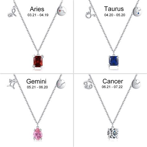 Zodiac Sign Birthstone Pendant Necklace, Sterling Silver 925 Astrology ...