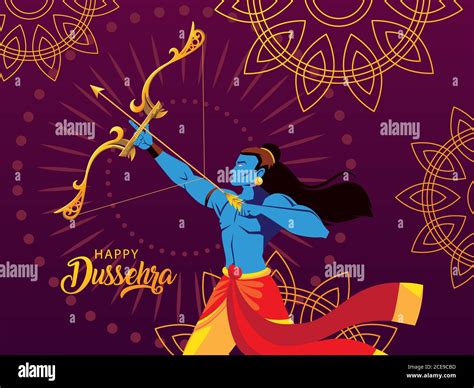 Poster Of Lord Rama With Bow And Arrow In Happy Dussehra Festival