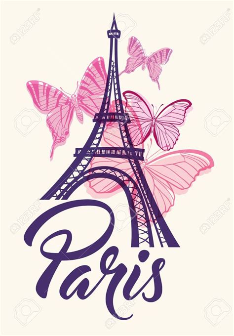 Fondo romántico con la Torre Eiffel y mariposas rosas Ilustración del