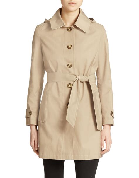 Lyst Dkny Single Breasted Hooded Trench Coat In Natural