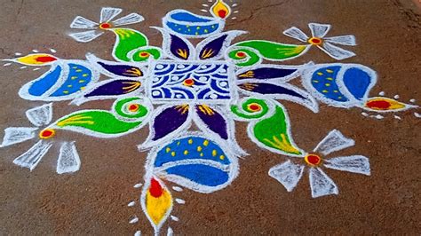 Maasi Madham Beautiful Vilakku Kolam Flowerkolam Colour Kolam