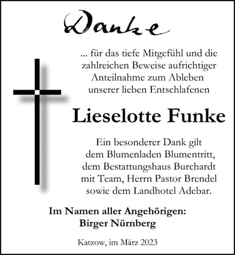 Traueranzeigen Von Lieselotte Funke Trauer Anzeigen De