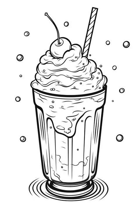 Delicious Milkshake With A Straw And A Cherry Coloring Page In 2023