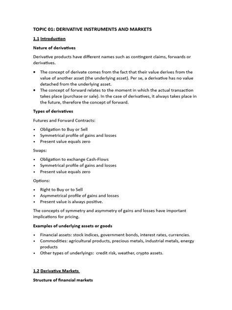 Topic 1 Derivatives Pdf Derivative Finance Futures Contract